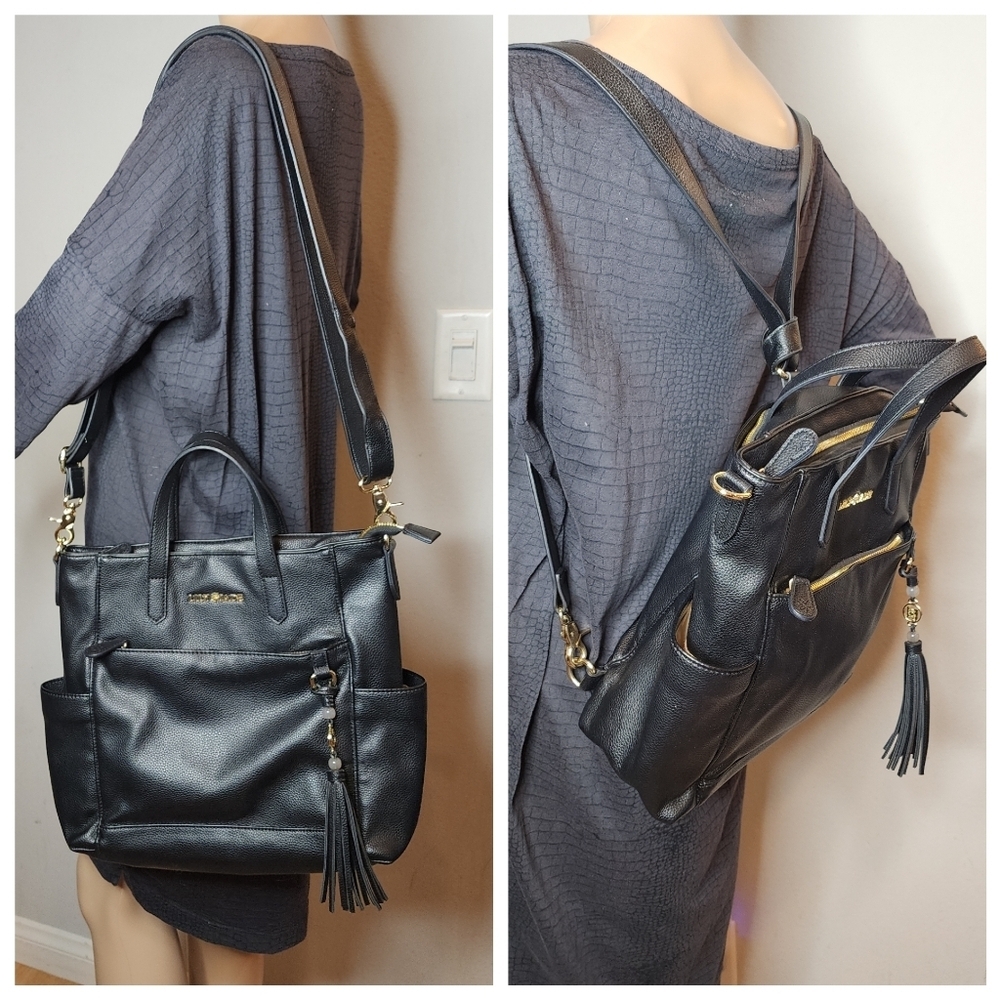Lily Jade Brittany Vegan Leather Black Convertible Tote Bag Backpack